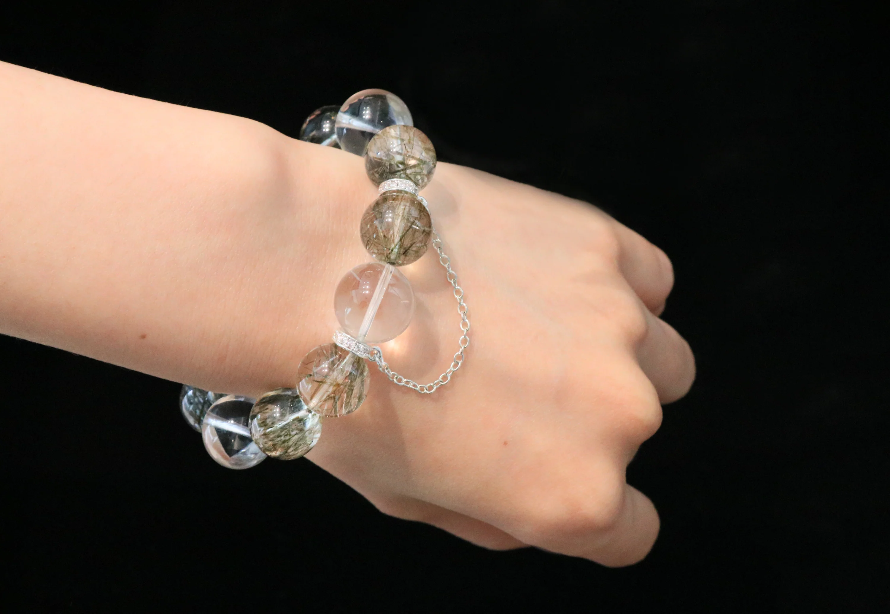 Emerald Radiance Bracelet - A Fusion of Green Rutilated Quartz, Clear Quartz, and Sterling Silver