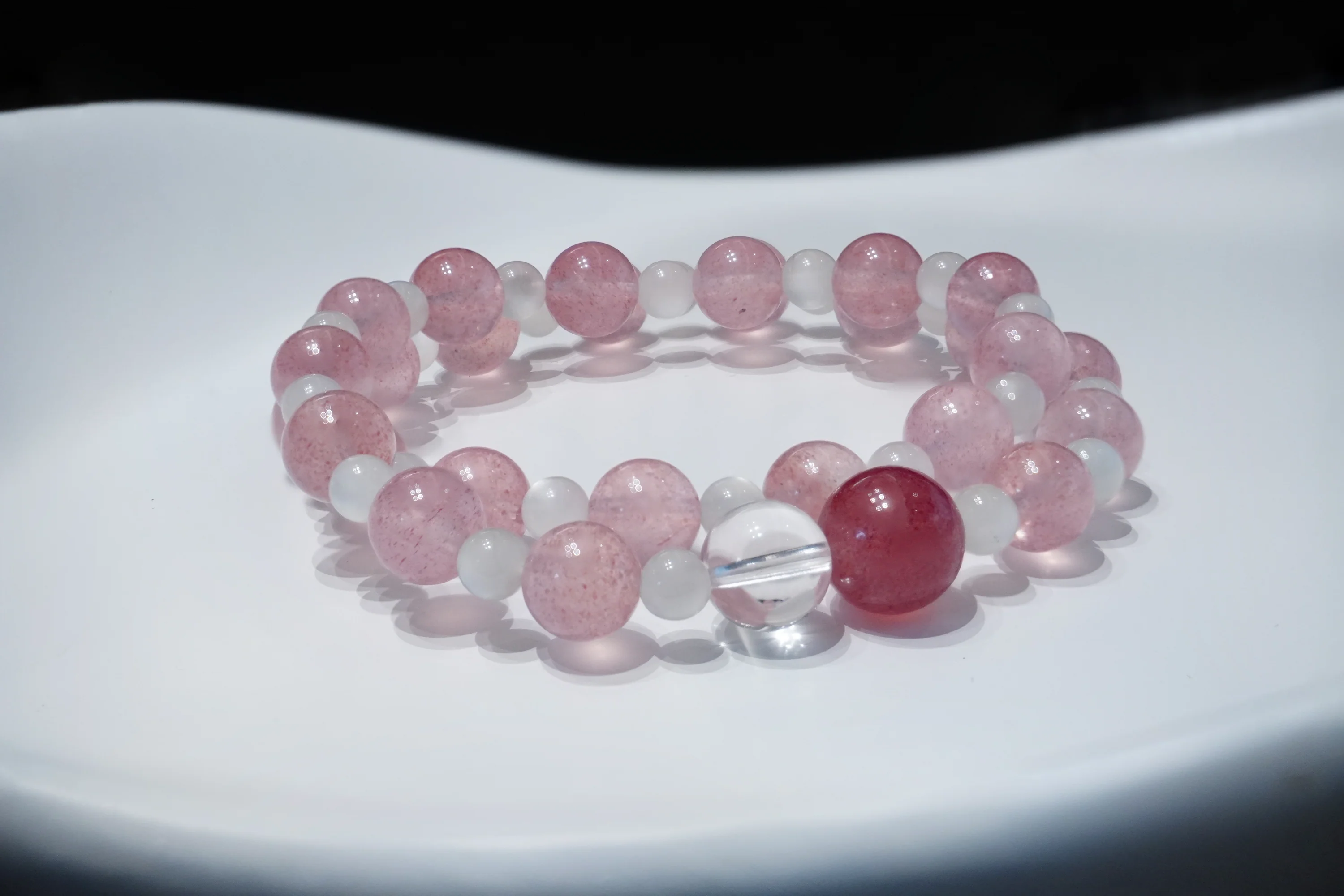 Celestial Bloom: Moonstone & Strawberry Quartz Bracelet