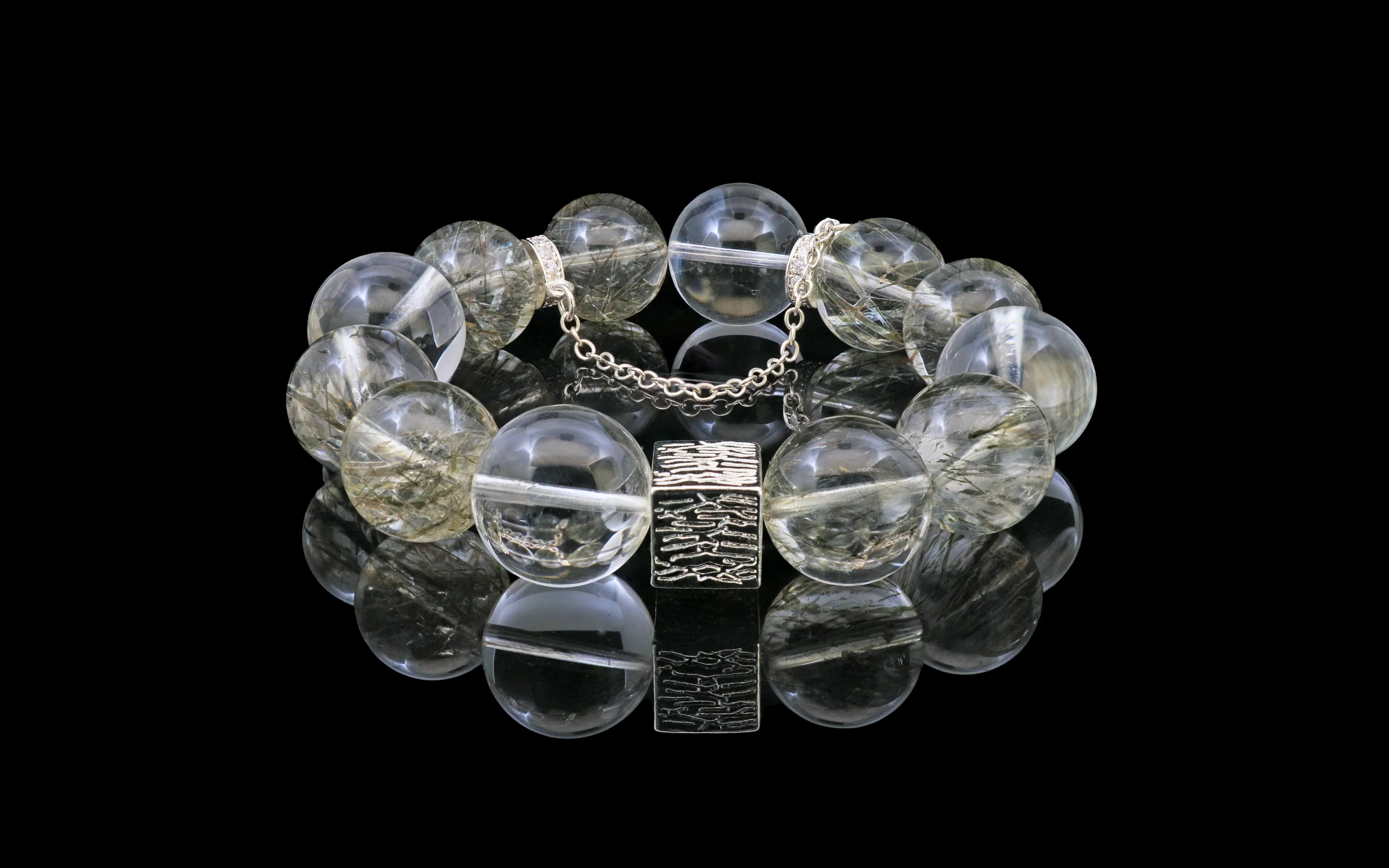 Emerald Radiance Bracelet - A Fusion of Green Rutilated Quartz, Clear Quartz, and Sterling Silver