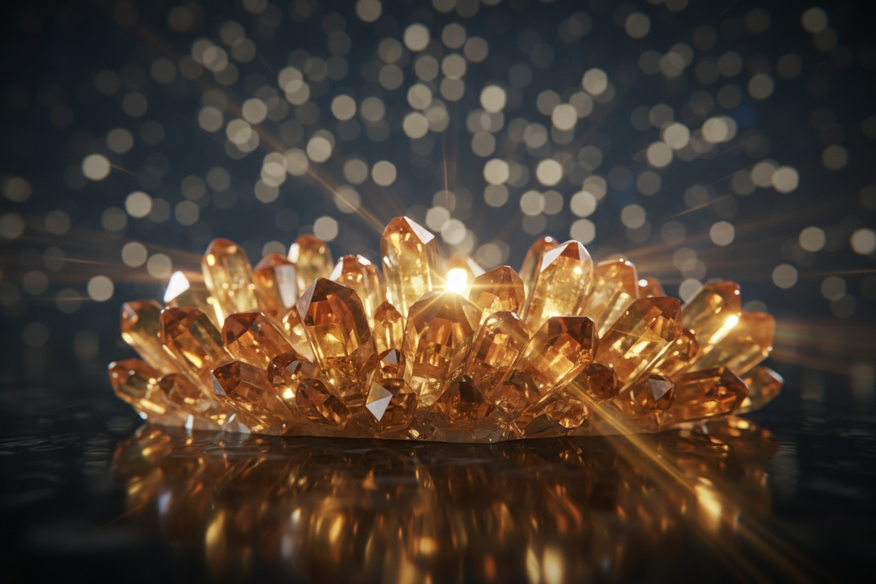 I want a high-end video featuring Arusha gold sun crystals, each sparkling with brilliance.